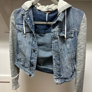 Free People Distressed Denim Hooded Jacket Size XS